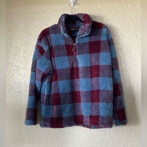 EDDIE Bauer 3/4 Zip Pullover Sweater Top Plaid Size XL Fall Winter Cool Weather